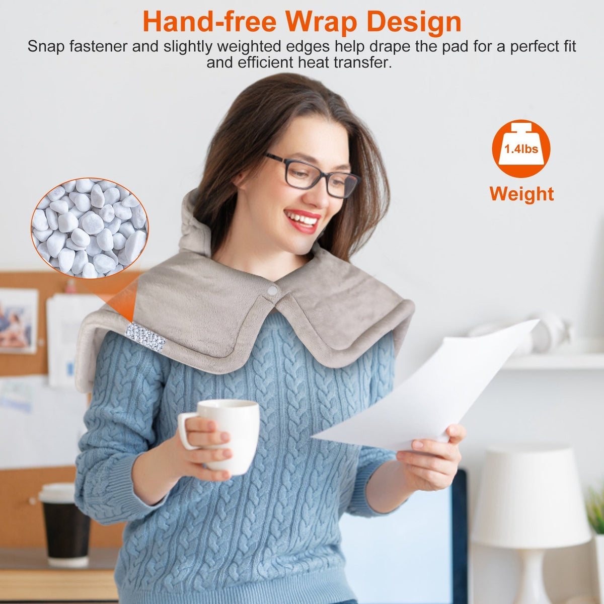 22.4x16.3in Large Weighted Heating Pad for Neck and Shoulders Electric Fast Heating Mat Neck Wrap Cushion Pain Relief with 6 Temperature Settings 4 Ti