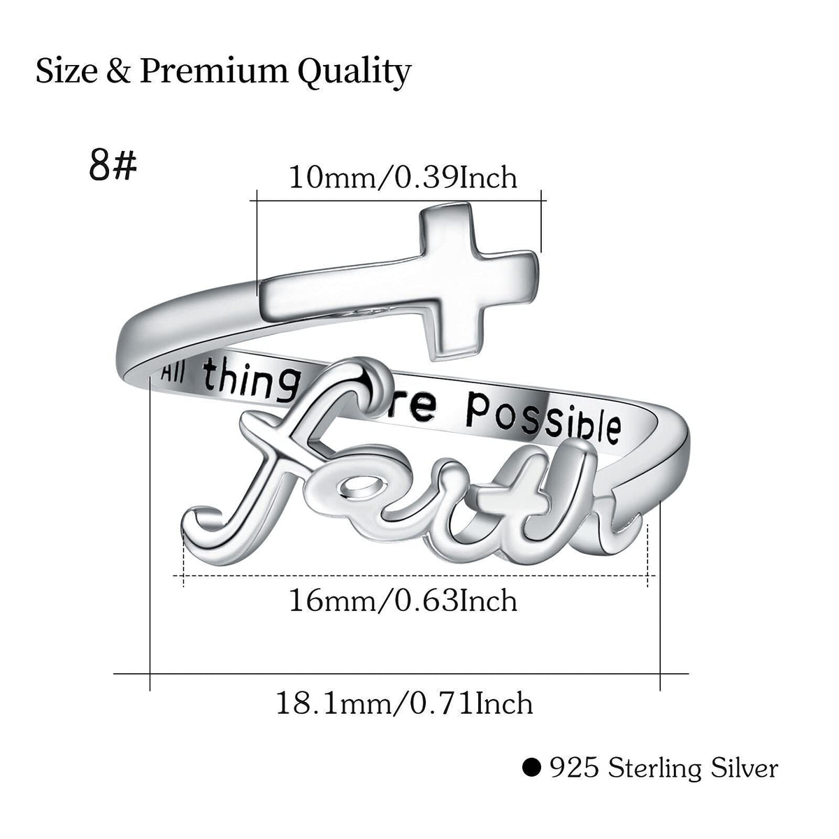 925 Sterling Silver Faith Cross Ring
