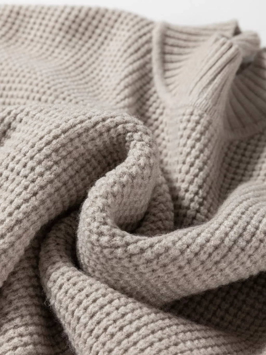 Waffle Texture Knit Ribbed High Neck Drop Shoulder Sweater