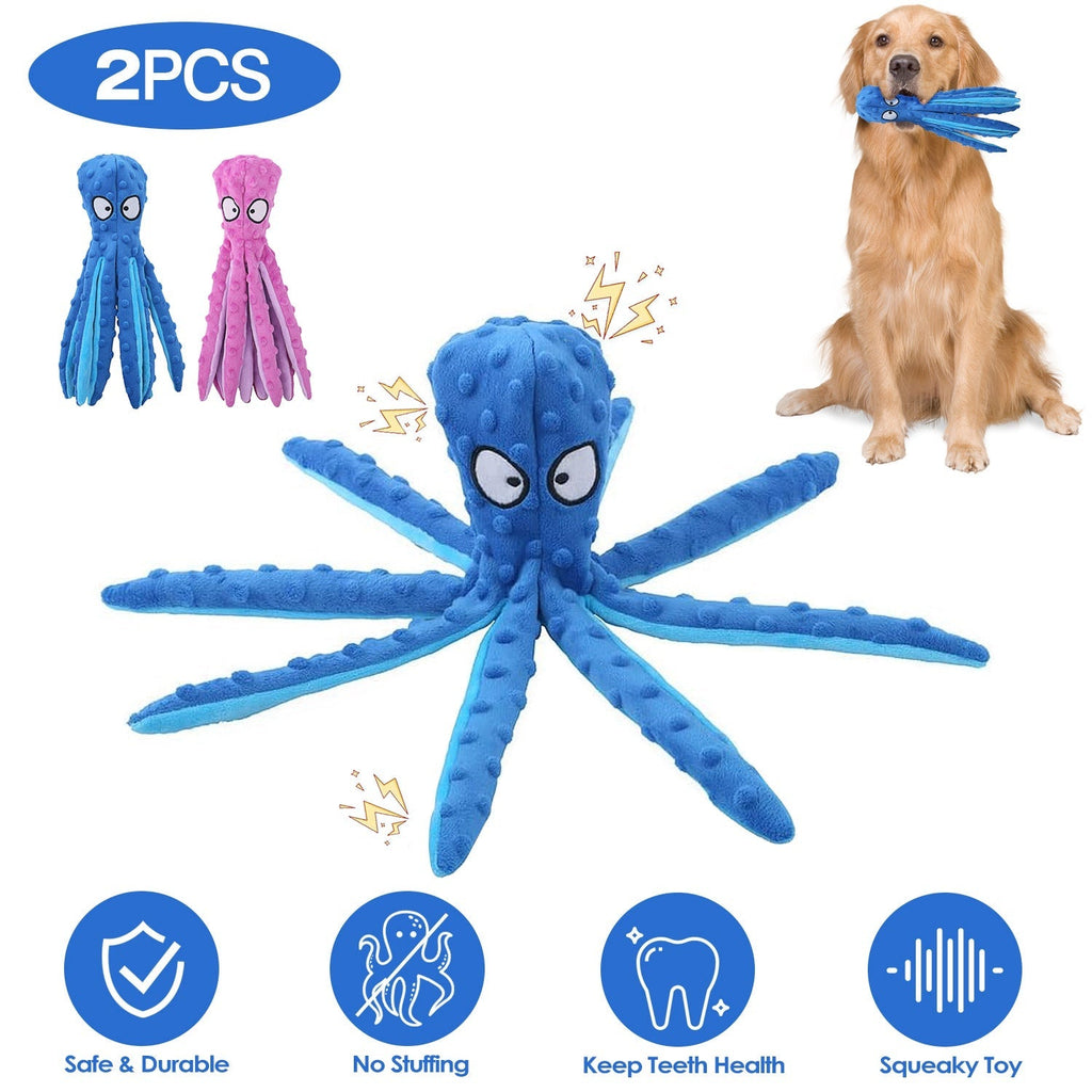 2Pcs Squeaky Dog Toys No Stuffing Crinkle Plush Octopus Dog Teething Toy Interactive Dog Toy Dog Training Toy For Puppy Small Medium Large Dog