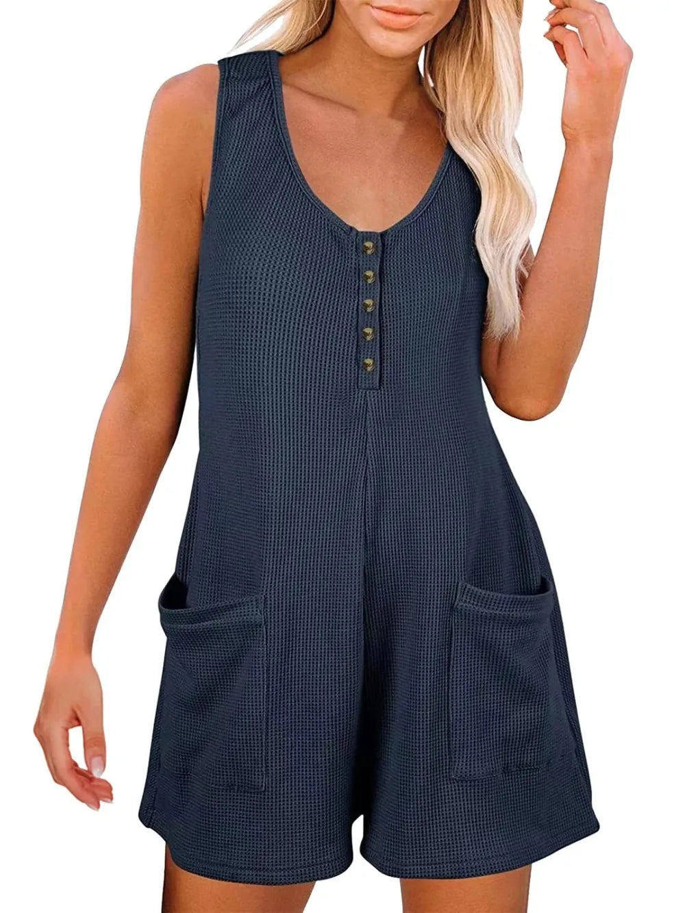 Pocketed Scoop Neck Sleeveless Romper