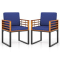 Acacia Wood Outdoor Dining Chairs Set of 2 with Soft Cushions-Navy