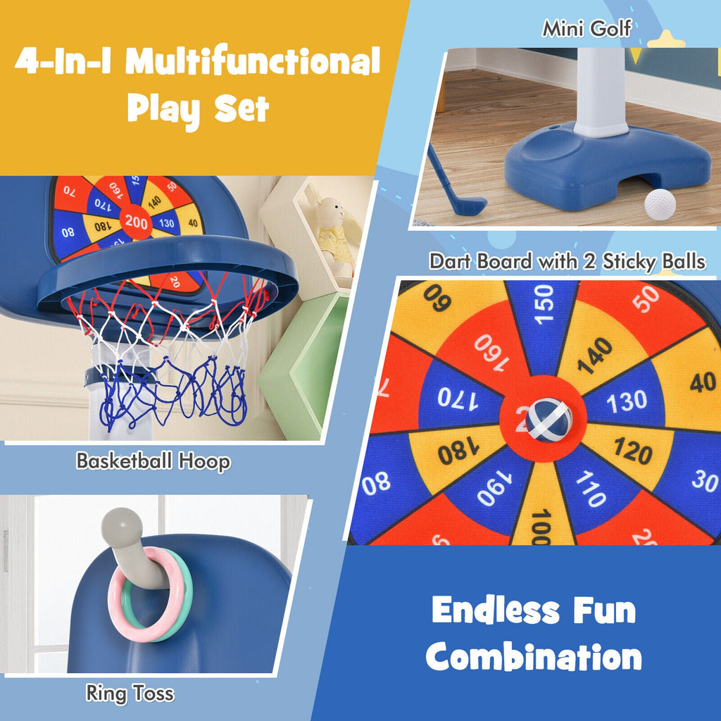4-In-1 Adjustable Kids Basketball Hoop with Ring Toss Sticky Ball
