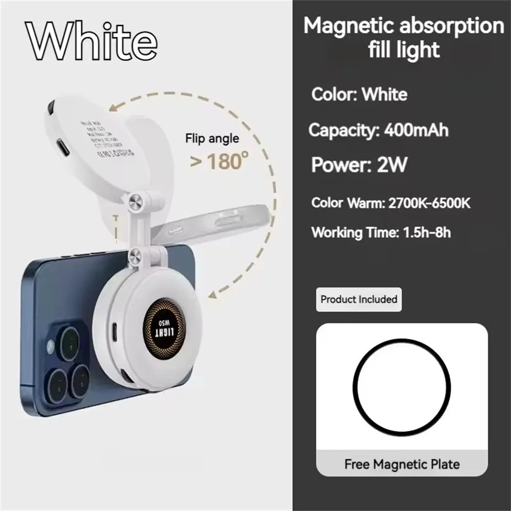 2in1 Portable Foldable Magnetic Rechargeable Ring Fill Light Phone Holder Perfect for Travel, Desktop, Selfies, Video, Makeup