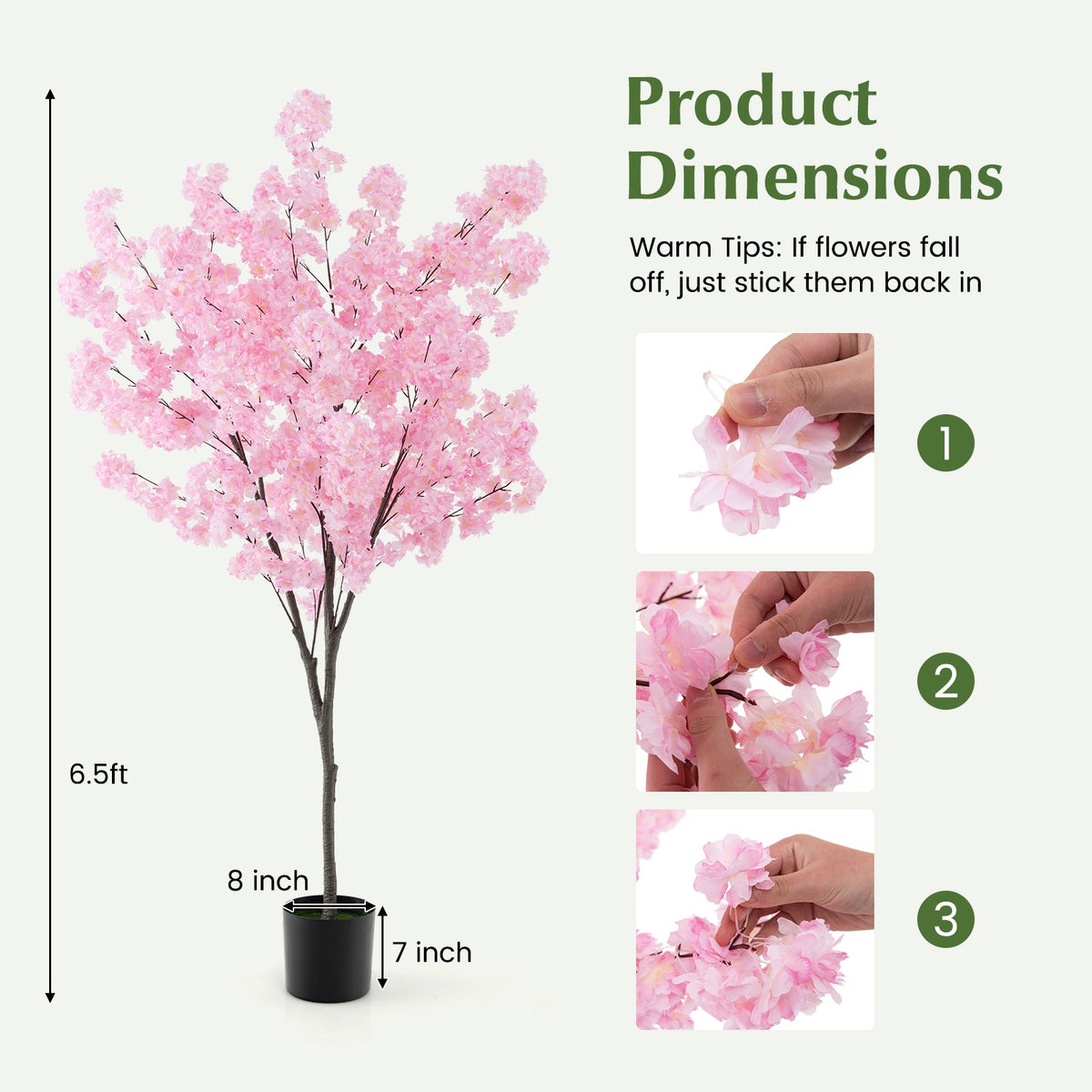 6.5 FT Tall Artificial Cherry Blossom Tree with 900 Pink Flowers