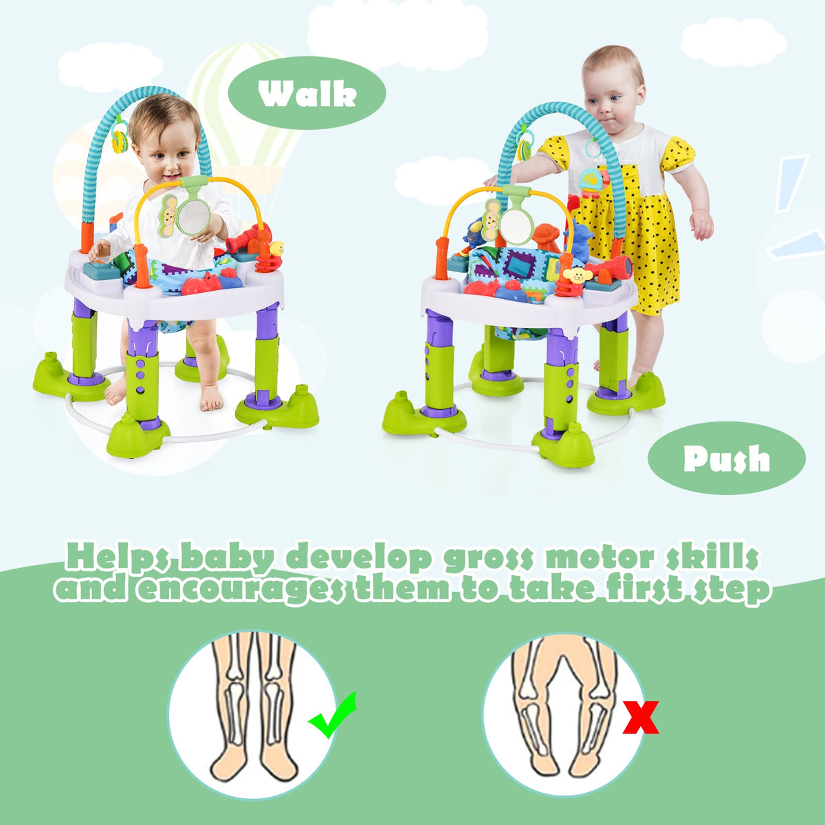 4-in-1 Baby Bouncer Activity Center with 3 Adjustable Heights-Green