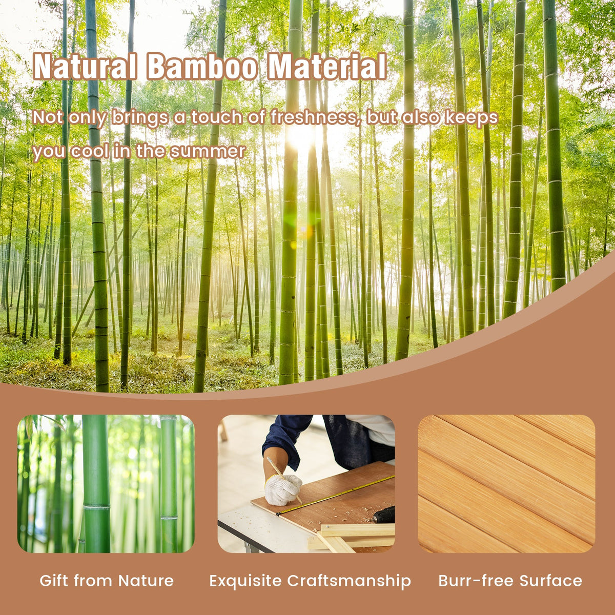 5 x 8 Feet Bamboo Floor Mat with Anti-Slip Backing for Living Room Bedroom