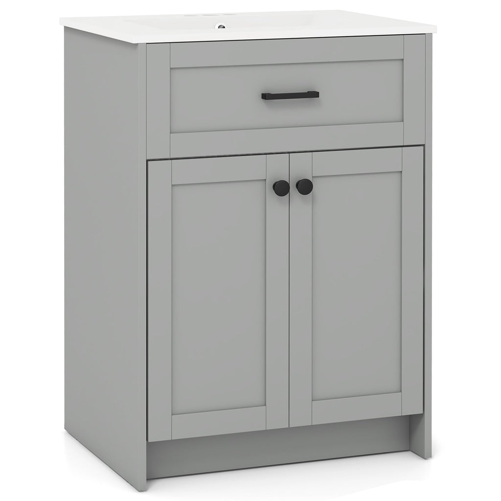 Bathroom Vanity Unit with Basin and 2 Doors-Gray