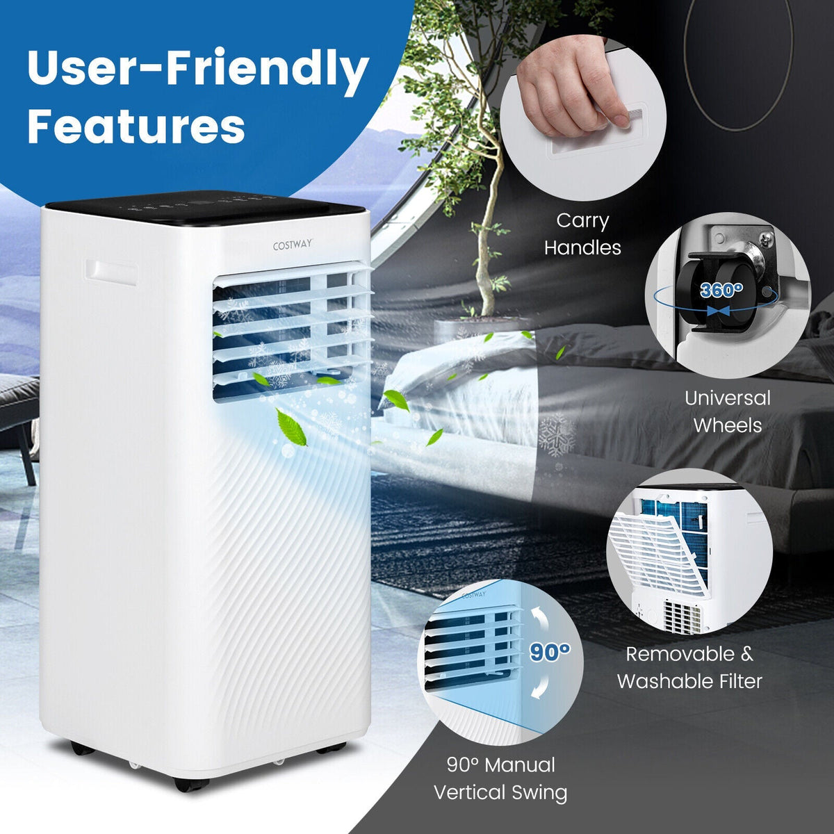 10000 BTU 4-in-1 Portable Air Conditioner with Dehumidifier and Sleep Mode