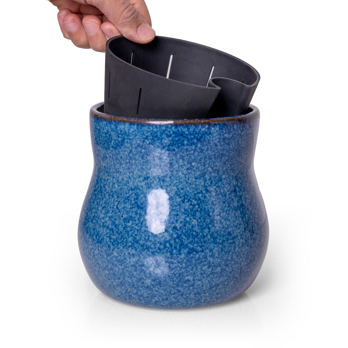 Ceramic Plant Pot with Rubber Liner - River Blue