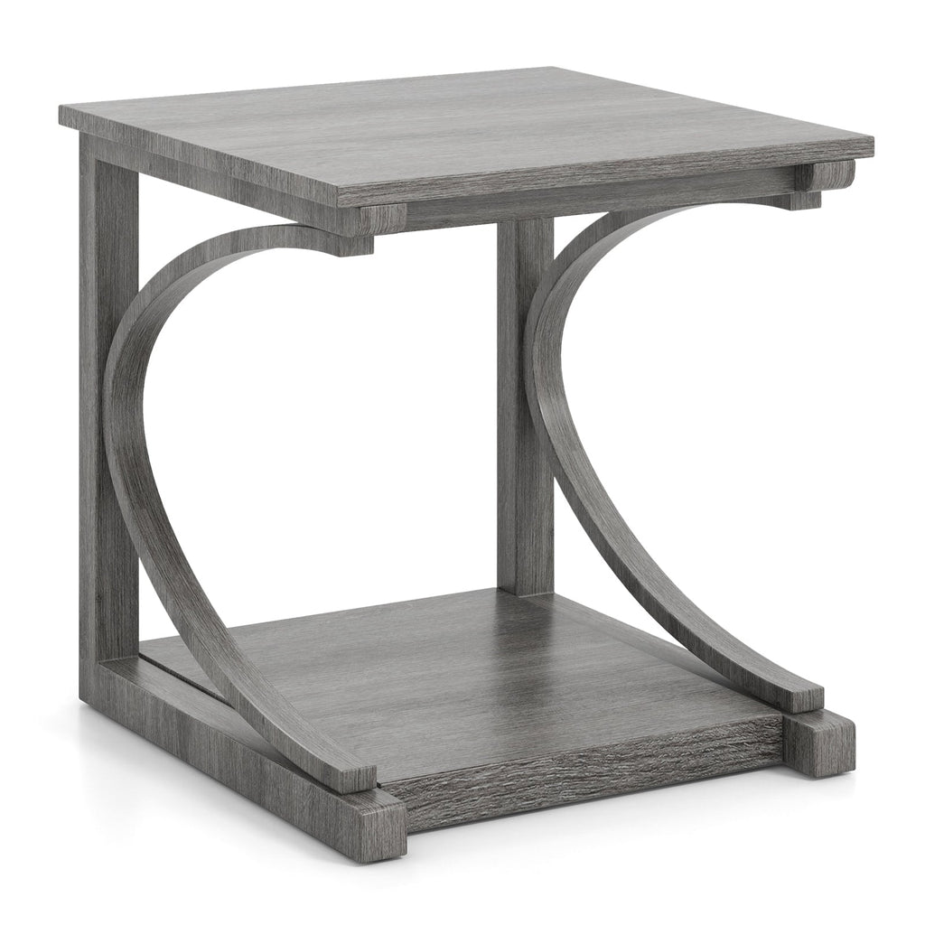 C-shaped 24 Inch 2 Tier Square End Table Sofa Side Table-Grey