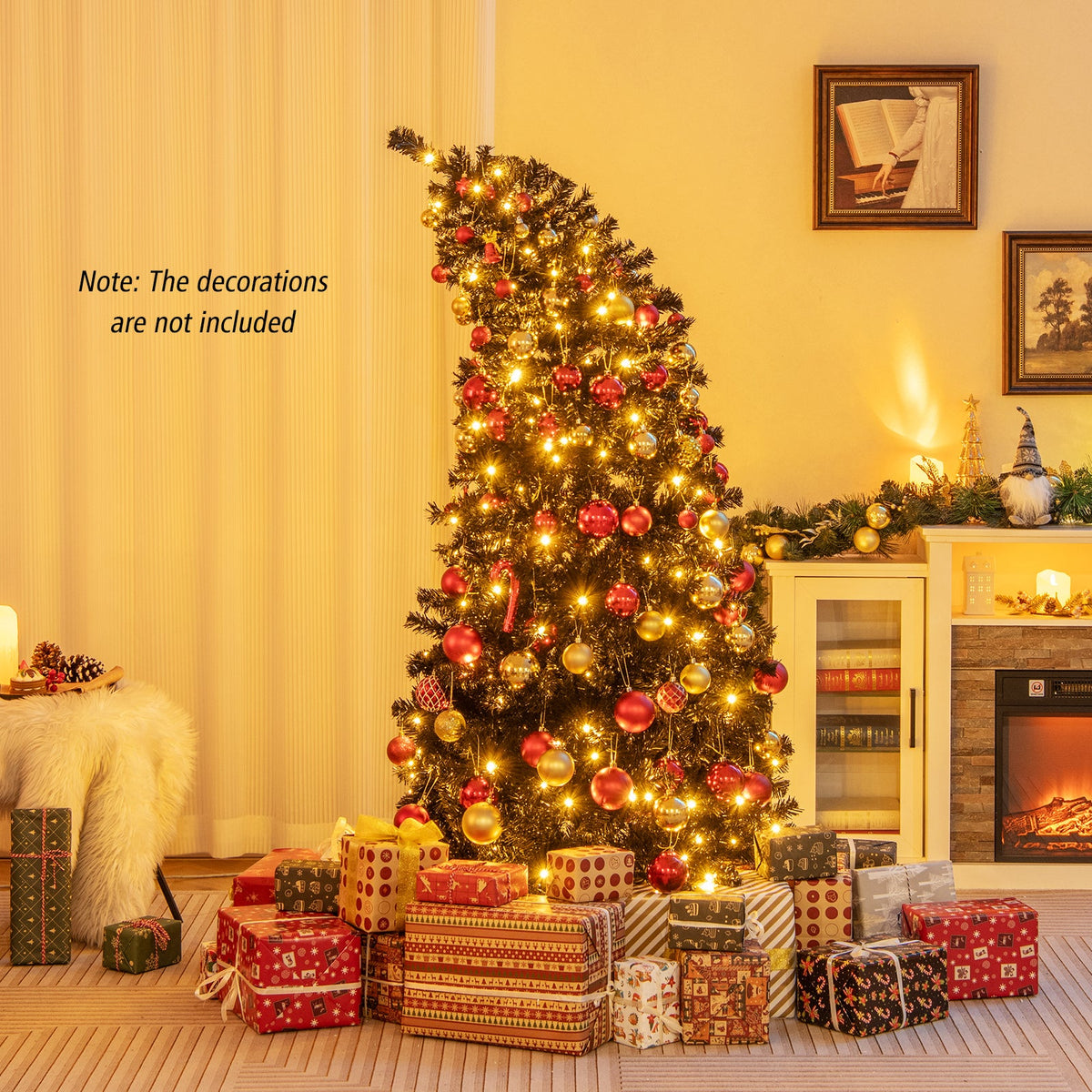 6/7 FT Artificial Christmas Tree with Bendable Top Section and Warm Light