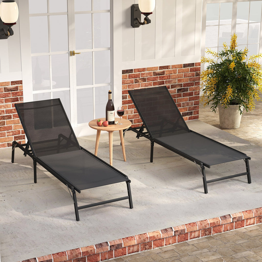 Chaise Lounge Chair Set of 2 Foldable Patio Lounge Chairs-Black