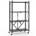 4-Tier Foldable Storage Shelf Collapsible Storage Rack with Lockable Wheels-Black