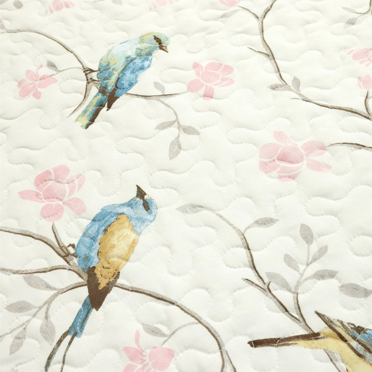 King Size Reversible Polyester Lightweight Floral Birds 3 Piece Quilt Set