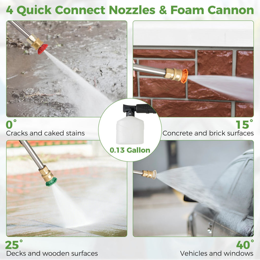 2150PSI Electric Pressure Washer 1.2GPM with 4 Quick Connect Nozzles and Foam Cannon