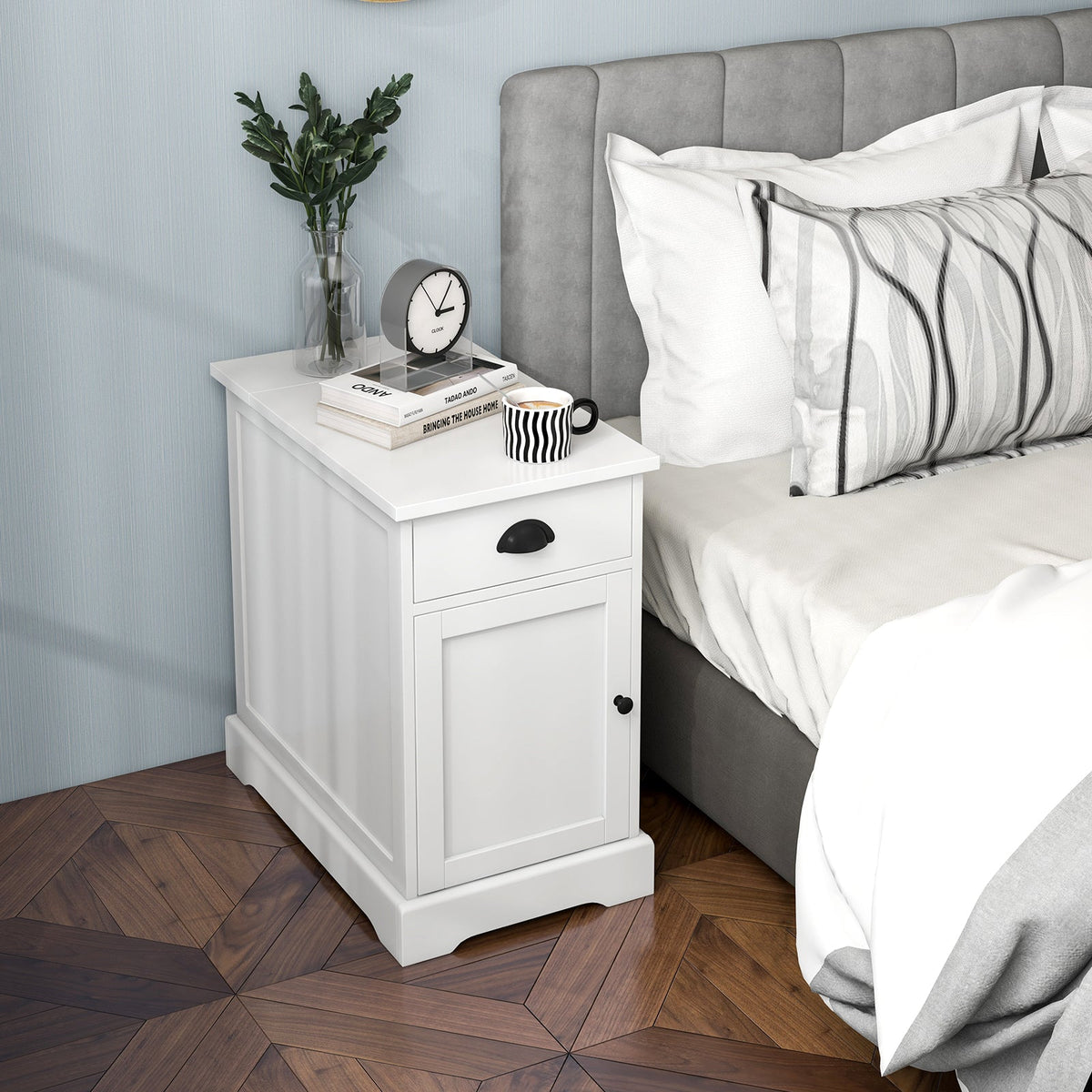 End Table with Charging Station and Flip Top-White