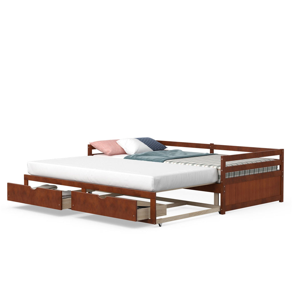 Extendable Twin to King Daybed with Trundle and 2 Storage Drawers