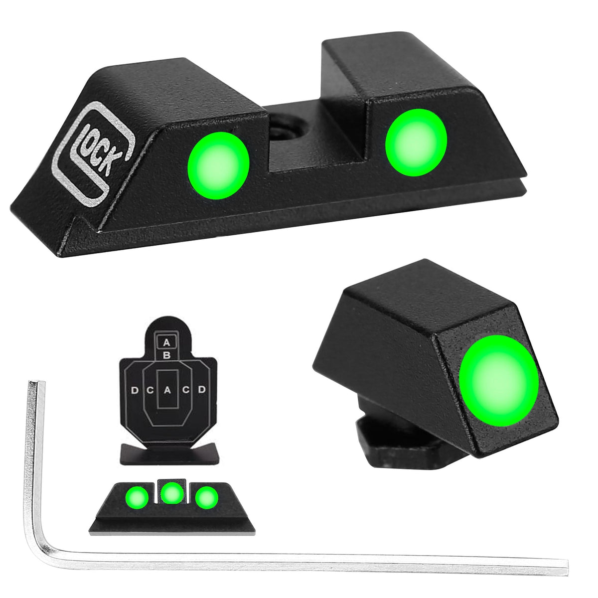 3-Dot Green Gun Night Sight Set Night Sight Glow In The Dark Fits For Glock 17, 19, 22, 23, 24, 26, 27, 33, 35, 37, 38