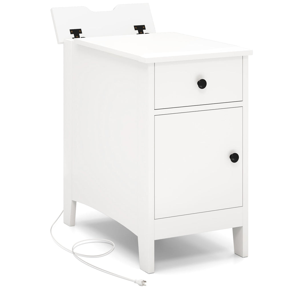 Flip Top End Table with Charging Station USB Ports Outlets and Drawer