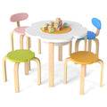 Flower-shaped Children Table Set Wooden Play and Activity Table with 2 Colorful Chairs and Stools-Multicolor