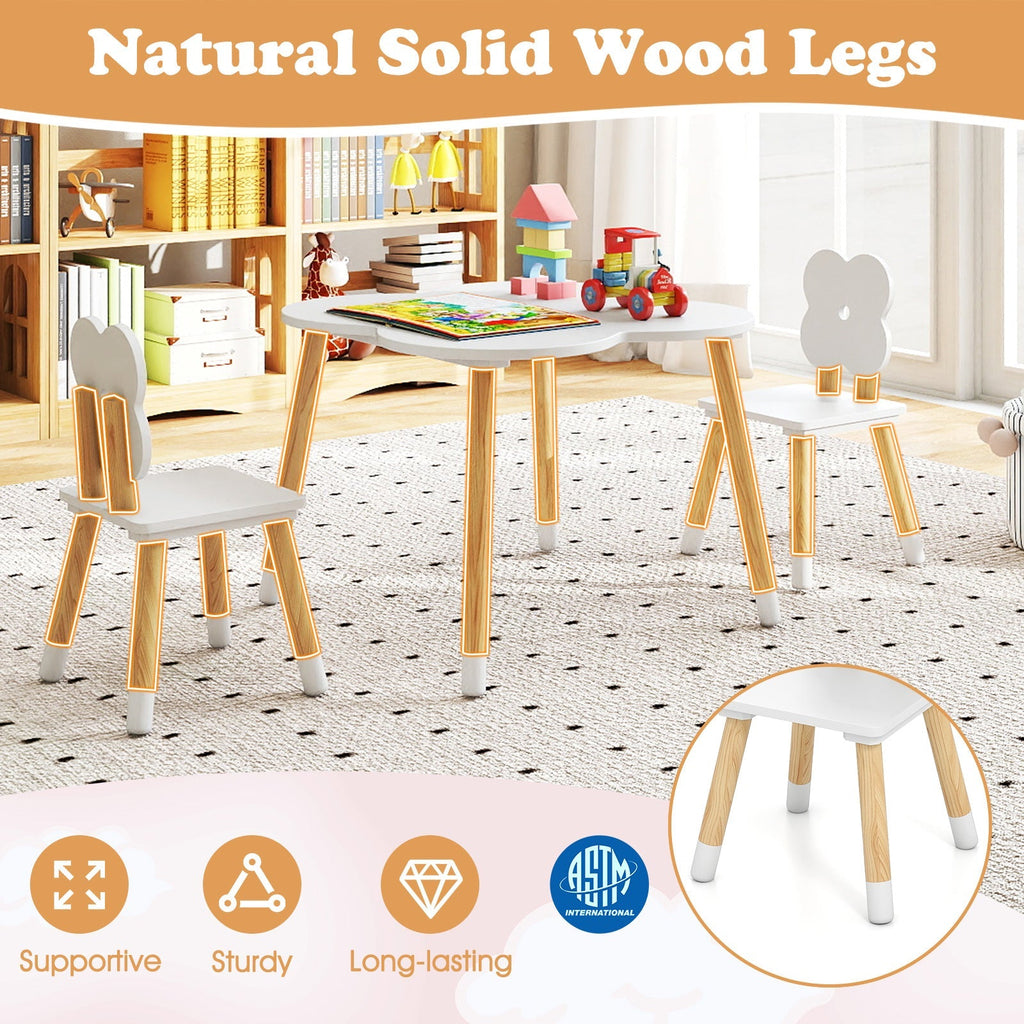 Flower-shaped Kids Table Set with Solid Pine Wood Legs