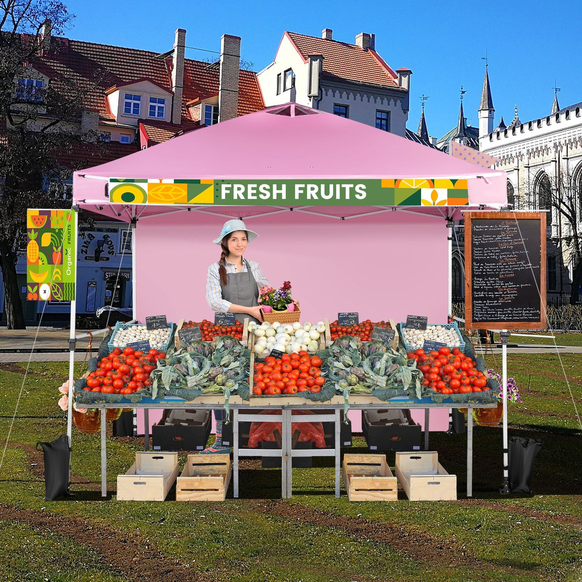 10 x 10 Feet Foldable Commercial Pop-up Canopy with Roller Bag and Banner Strip