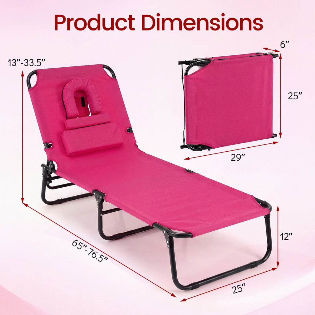 Folding Face Down Tanning Chair with Face Hole 3 Removable Pillows