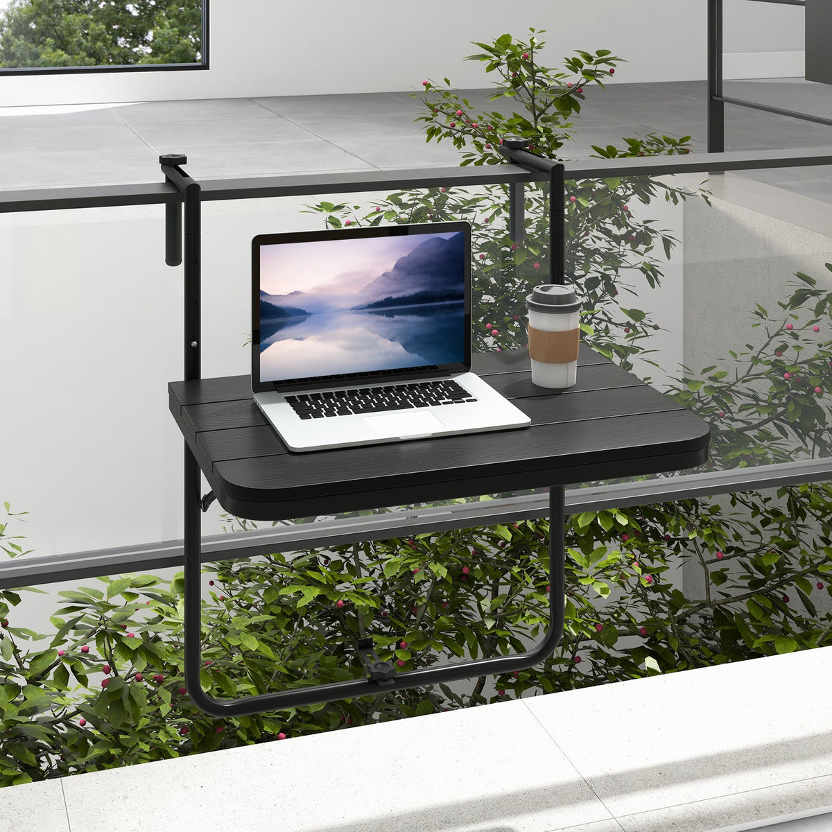 Folding Hanging Table with 3-Level Adjustable Height for Patio Balcony