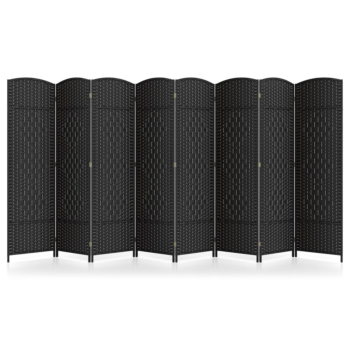 8-Panel Folding Room Divider with Hand-Woven Texture and Solid Wood Frame