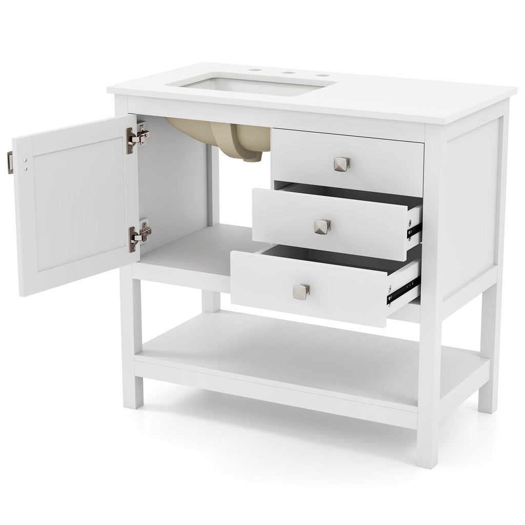 Freestanding Bathroom Vanity Unit with Basin Floor Storage Cabinet-White