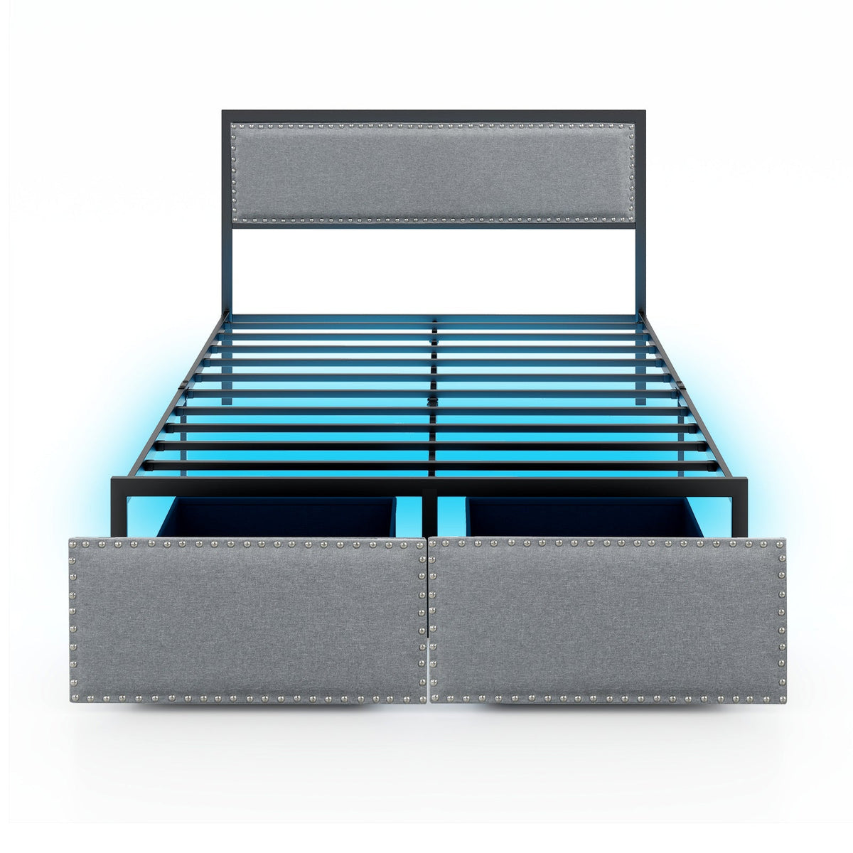 Full/Queen/Twin Size Bed Frame with LED Lights Drawer and Metal Slats