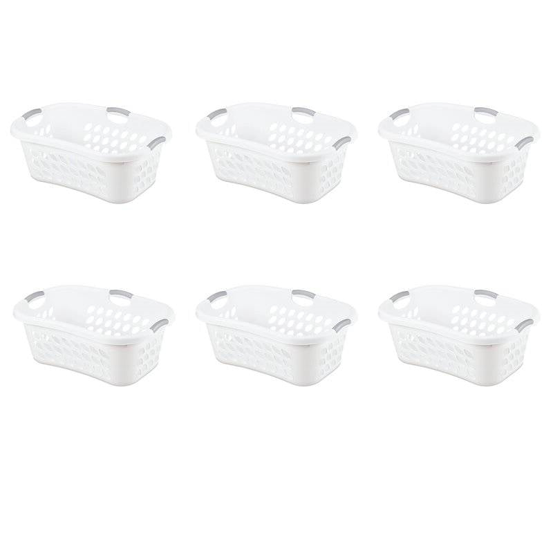 Set of 6 White Laundry Baskets w/ Carry Handles