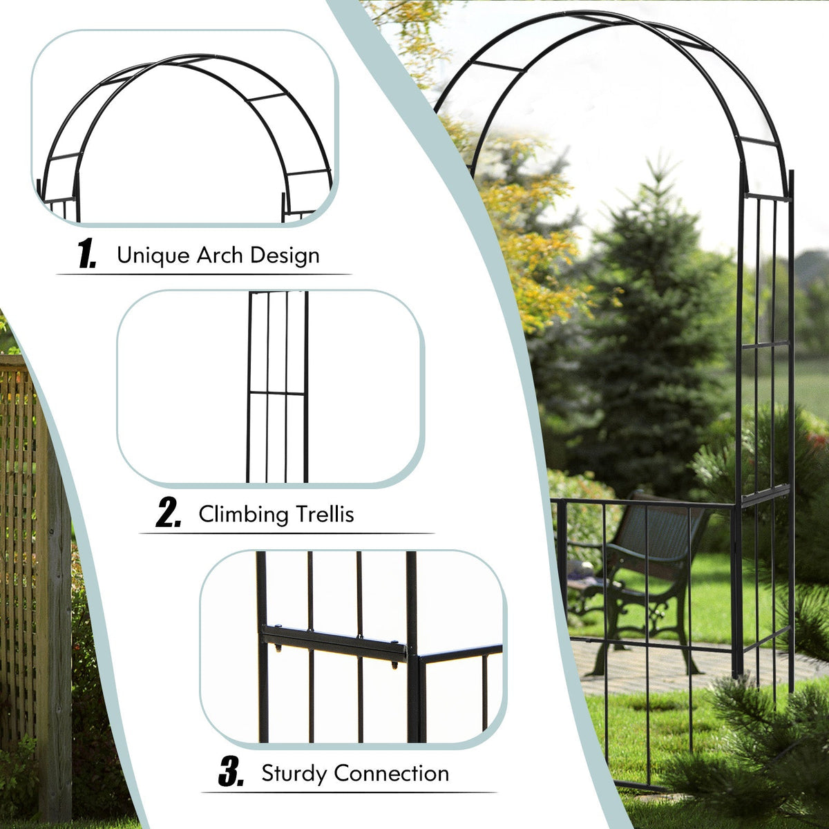 Garden Arch Arbor Trellis with Gate Patio Plant Stand Archway-Black