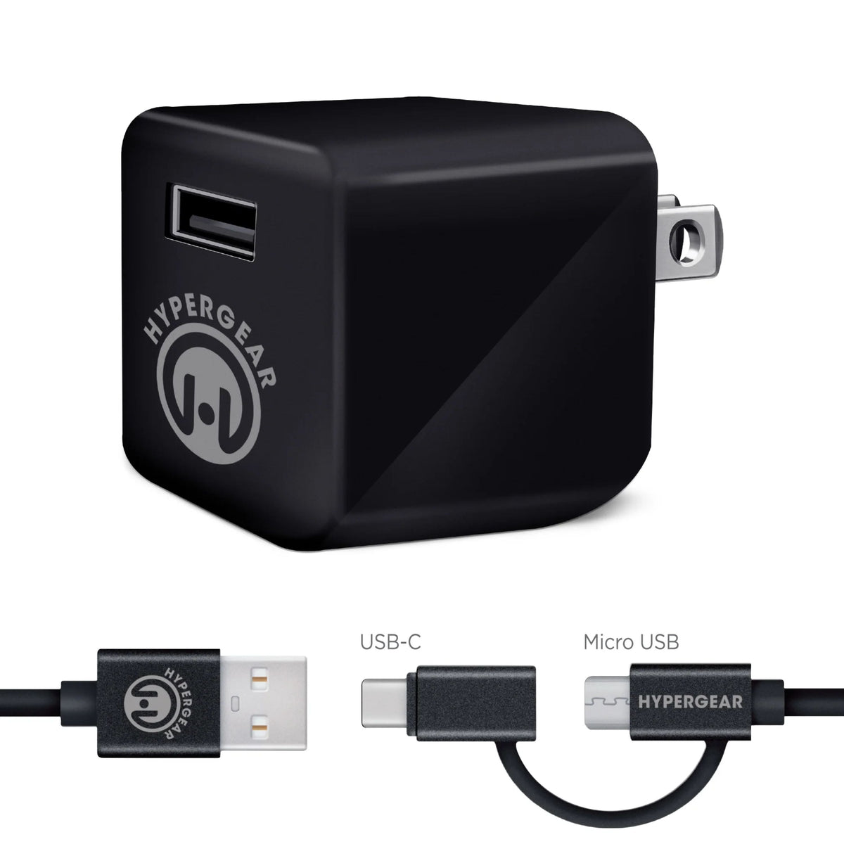 2.4A Wall Charger w/Hybrid USB-C Cable 4ft
