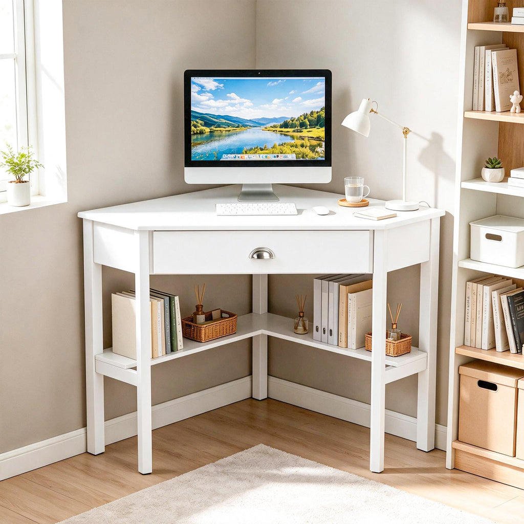 Corner Wooden Piece Laptop Computer Desk