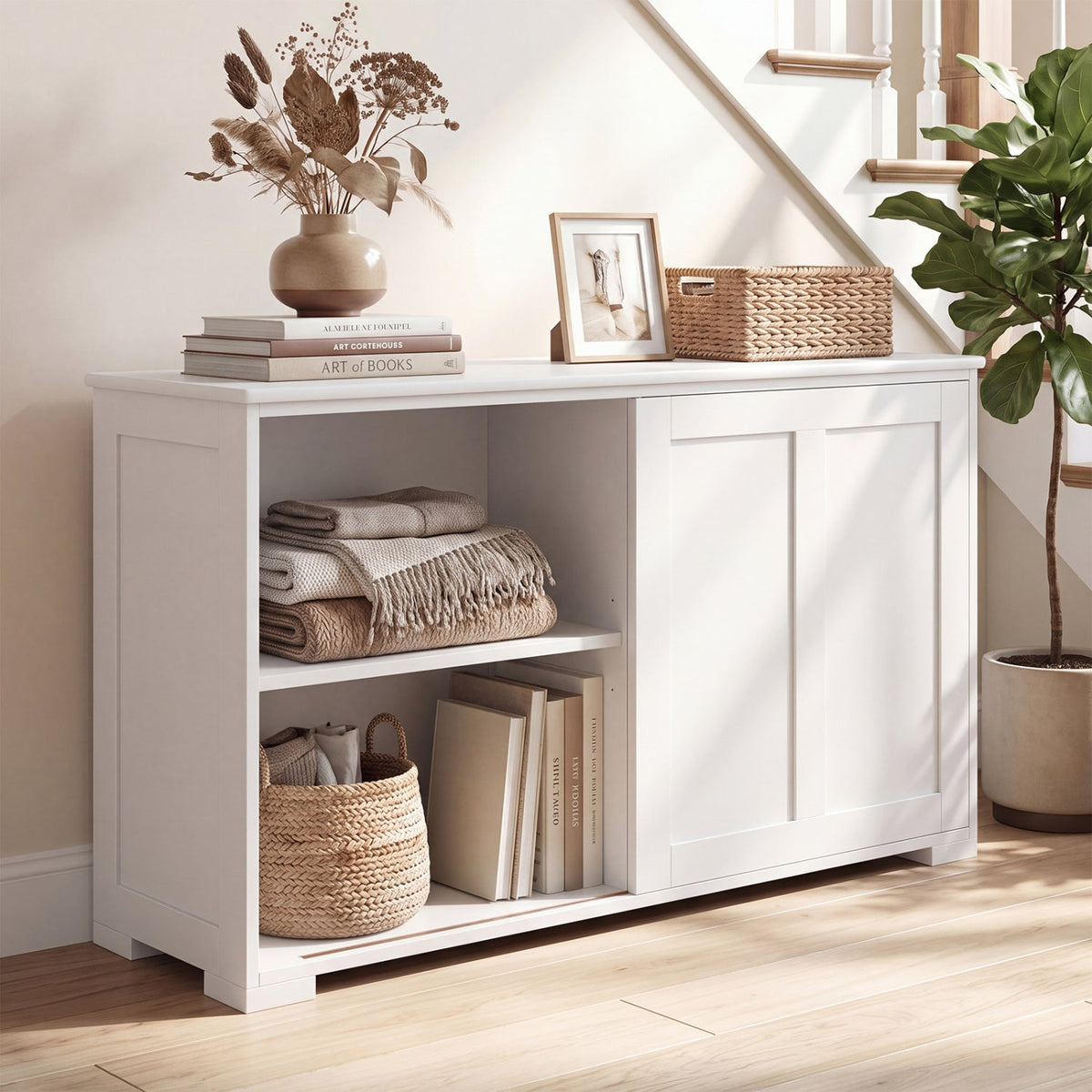 Kitchen Storage Cabinet with Wood Sliding Door