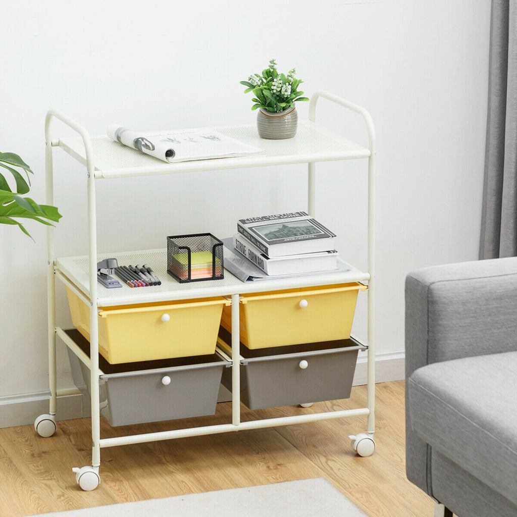 Mobile 4 Drawers Shelves Rolling Storage Cart Rack