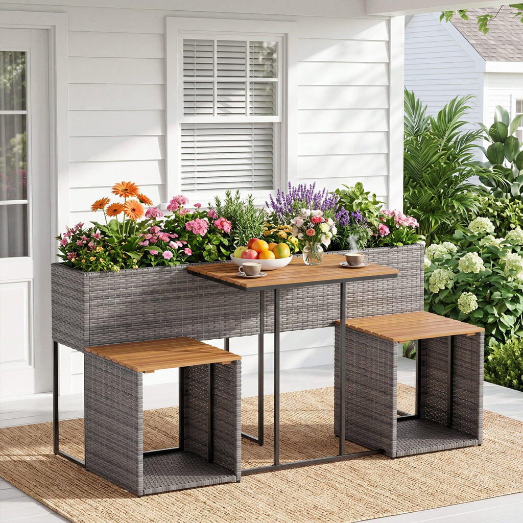 Patio Furniture Set with Raised Garden Bed for Porch and Yard