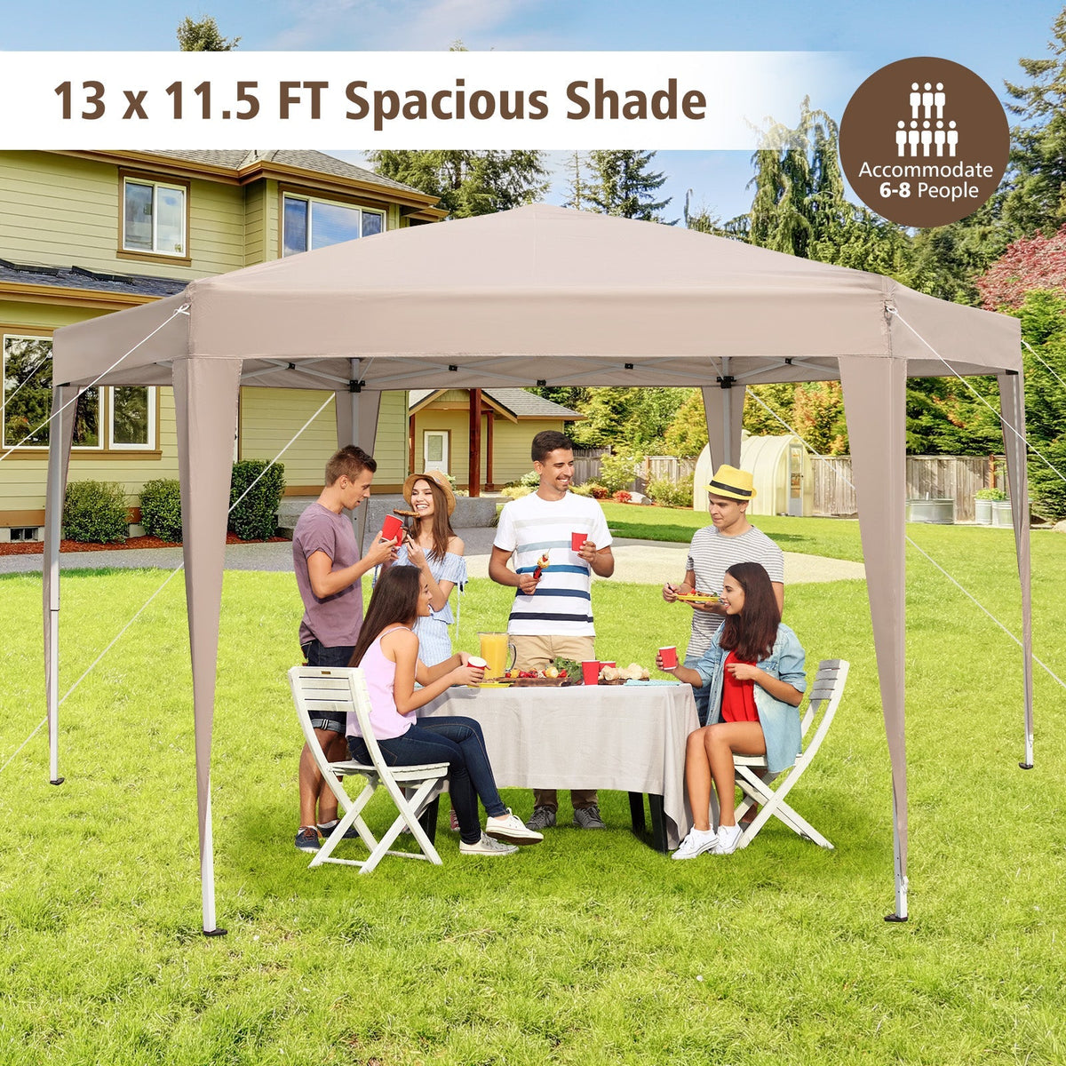 13 x 11.5 FT Hexagonal Pop-Up Height Adjustable Canopy Tent with Dressed Legs-Khaki
