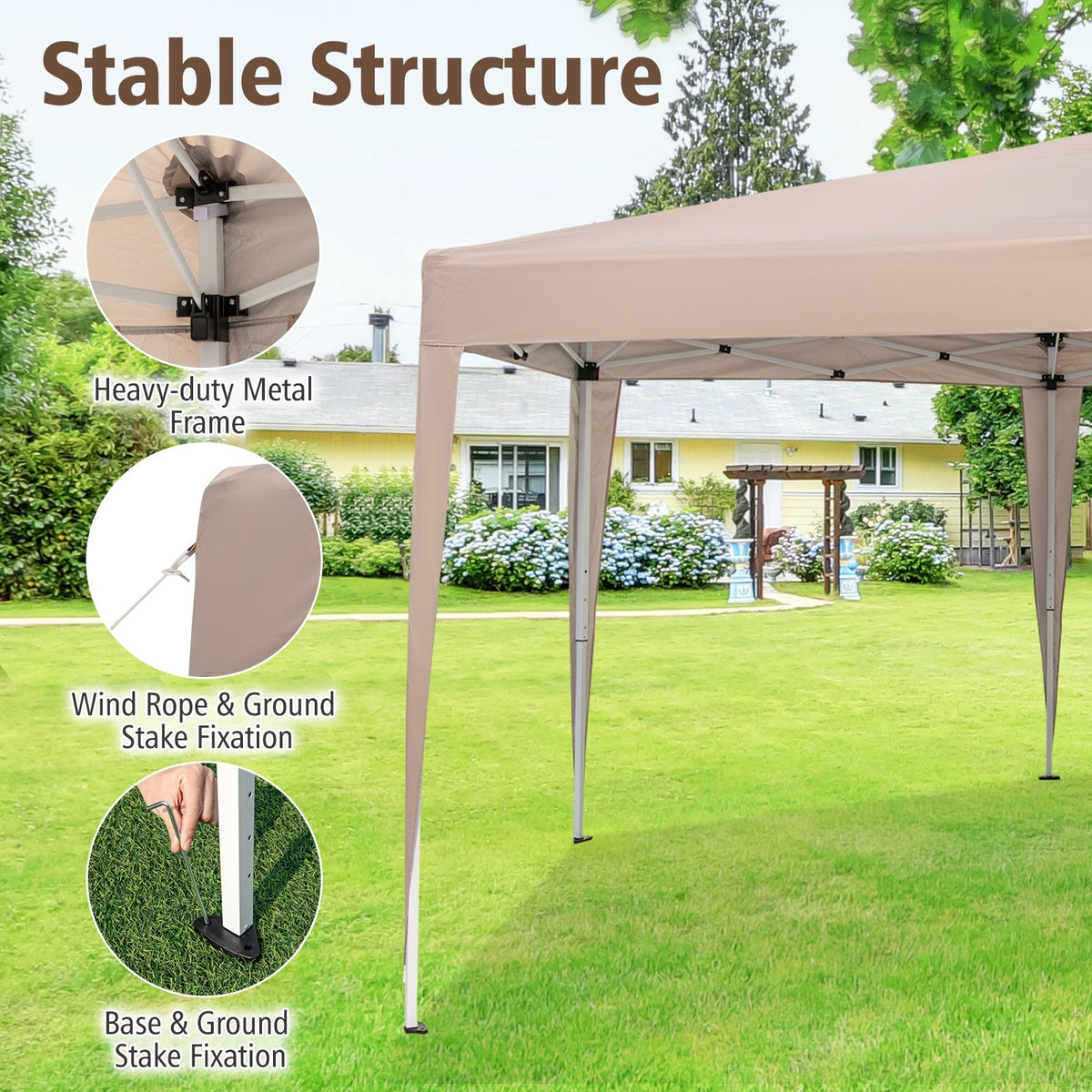 13 x 11.5 FT Hexagonal Pop-Up Height Adjustable Canopy Tent with Dressed Legs-Khaki