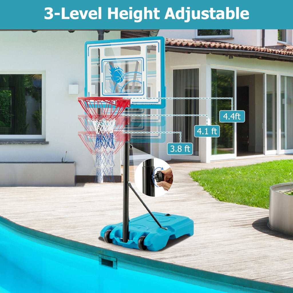3.8-4.4 Feet Height Adjustable Pool Basketball Hoop for Kids Teens and Adults-Blue