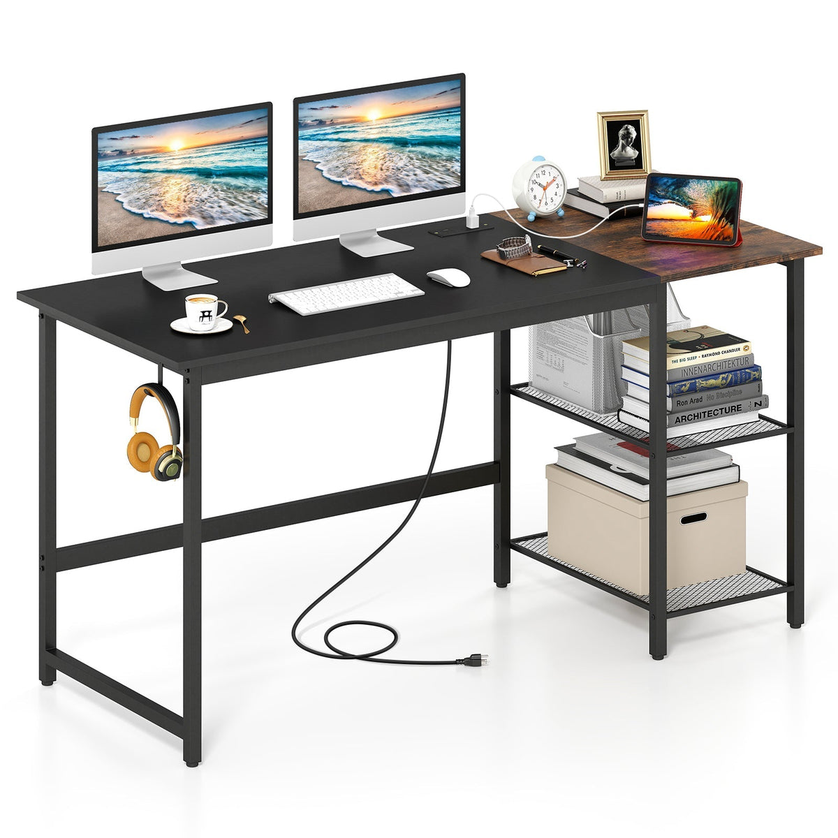59 Inch Home Office Computer Desk with Removable Storage Shelves