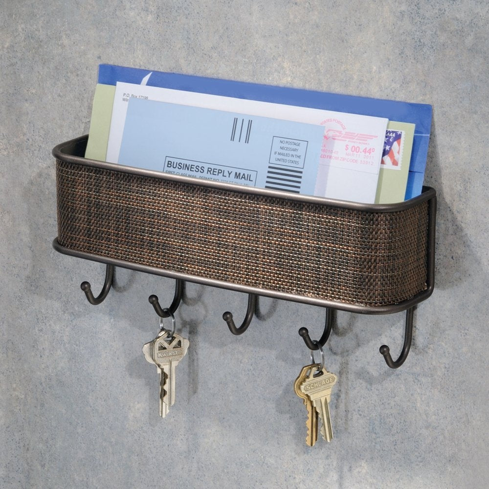 Wall Mount Mail Holder with Key Hooks