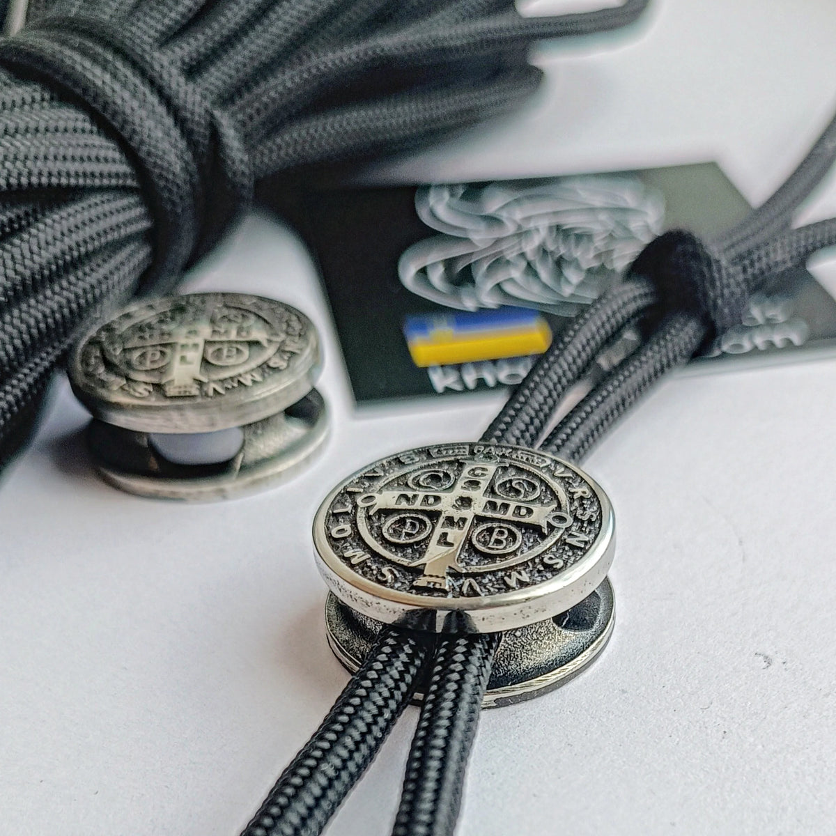Cross of Saint Benedict. Exorcist. Steel bead for Paracord. Religious symbols. Catholicism. Vatican symbols.