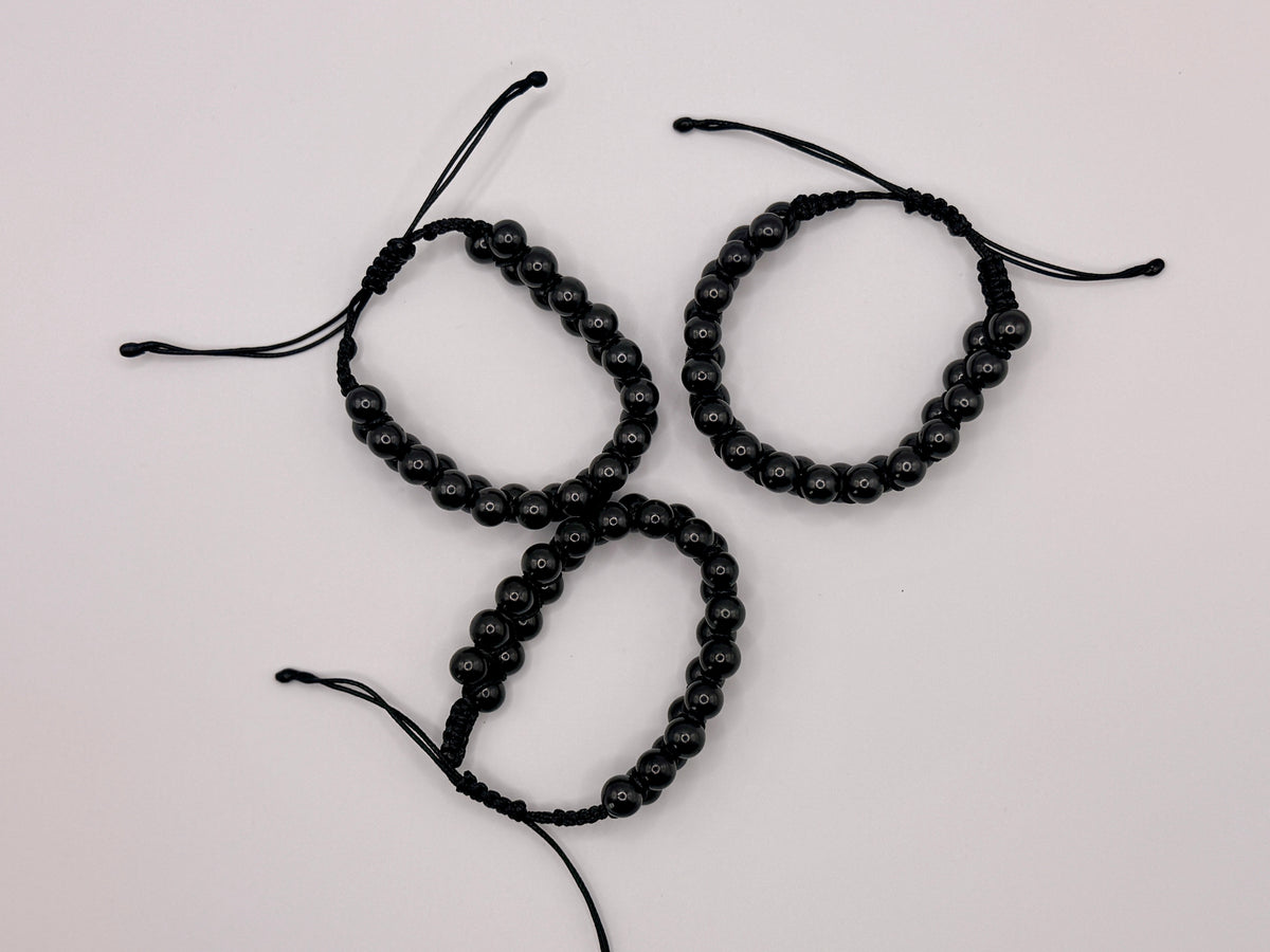 SHUNGITE DOUBLE MACRAME BRACELETS! - EMF Protection - Hand Cut Genuine Natural Shungite Bracelet High Quality Black Lustrous Gemstone from Russia