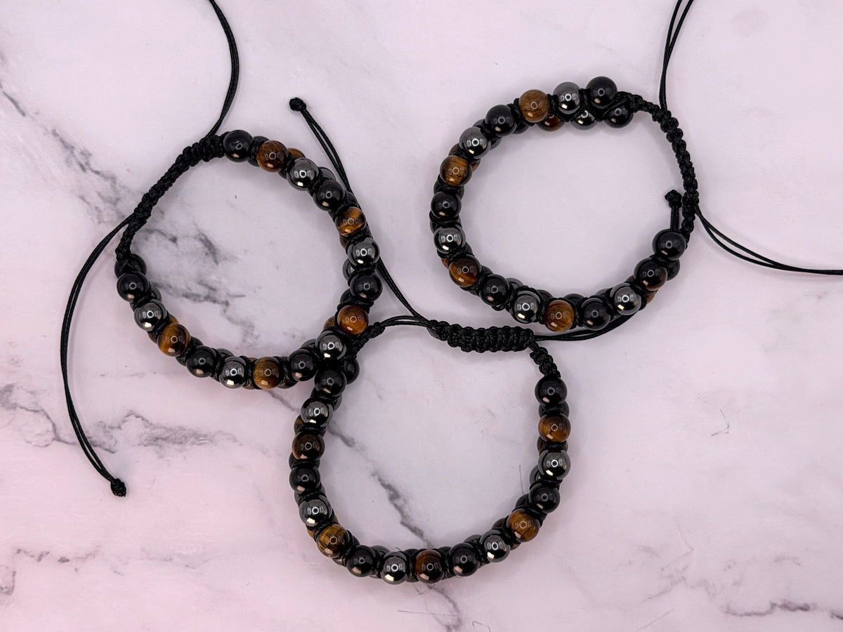 SHUNGITE DOUBLE MACRAME BRACELETS! - EMF Protection - Hand Cut Genuine Natural Shungite Bracelet High Quality Black Lustrous Gemstone from Russia