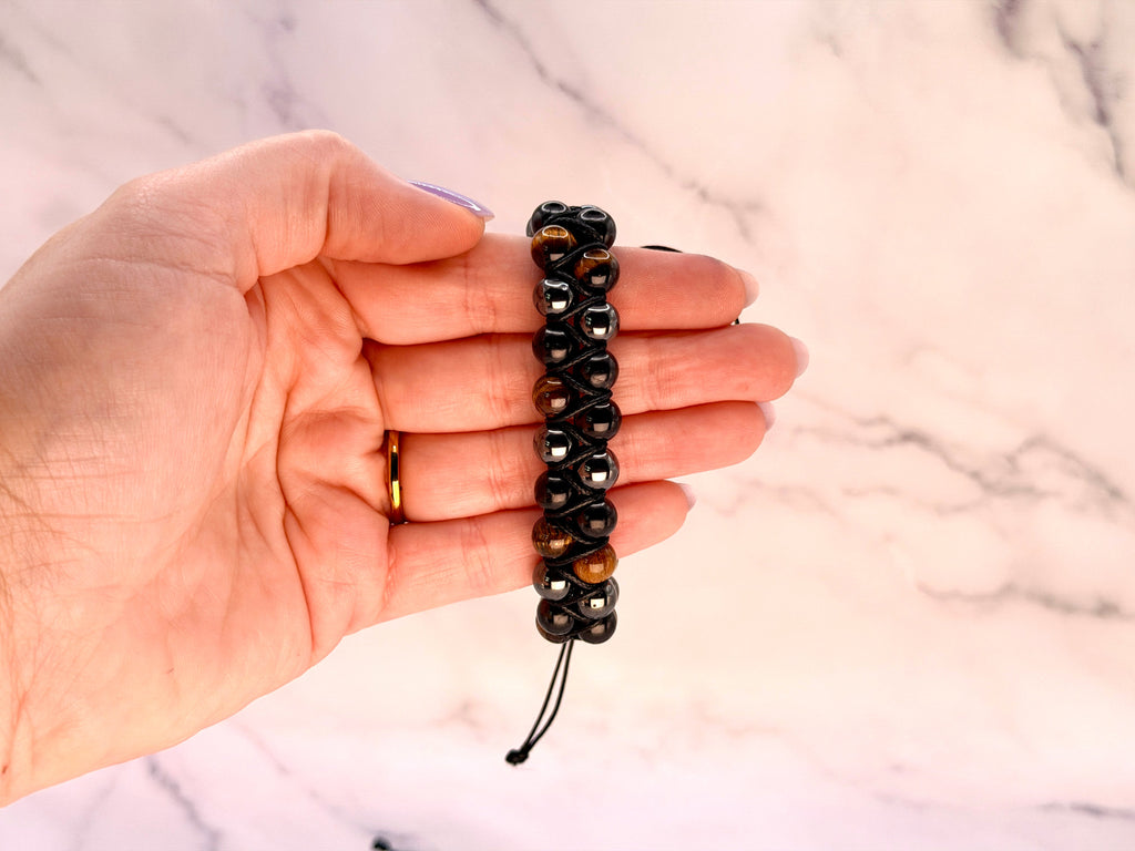 SHUNGITE DOUBLE MACRAME BRACELETS! - EMF Protection - Hand Cut Genuine Natural Shungite Bracelet High Quality Black Lustrous Gemstone from Russia