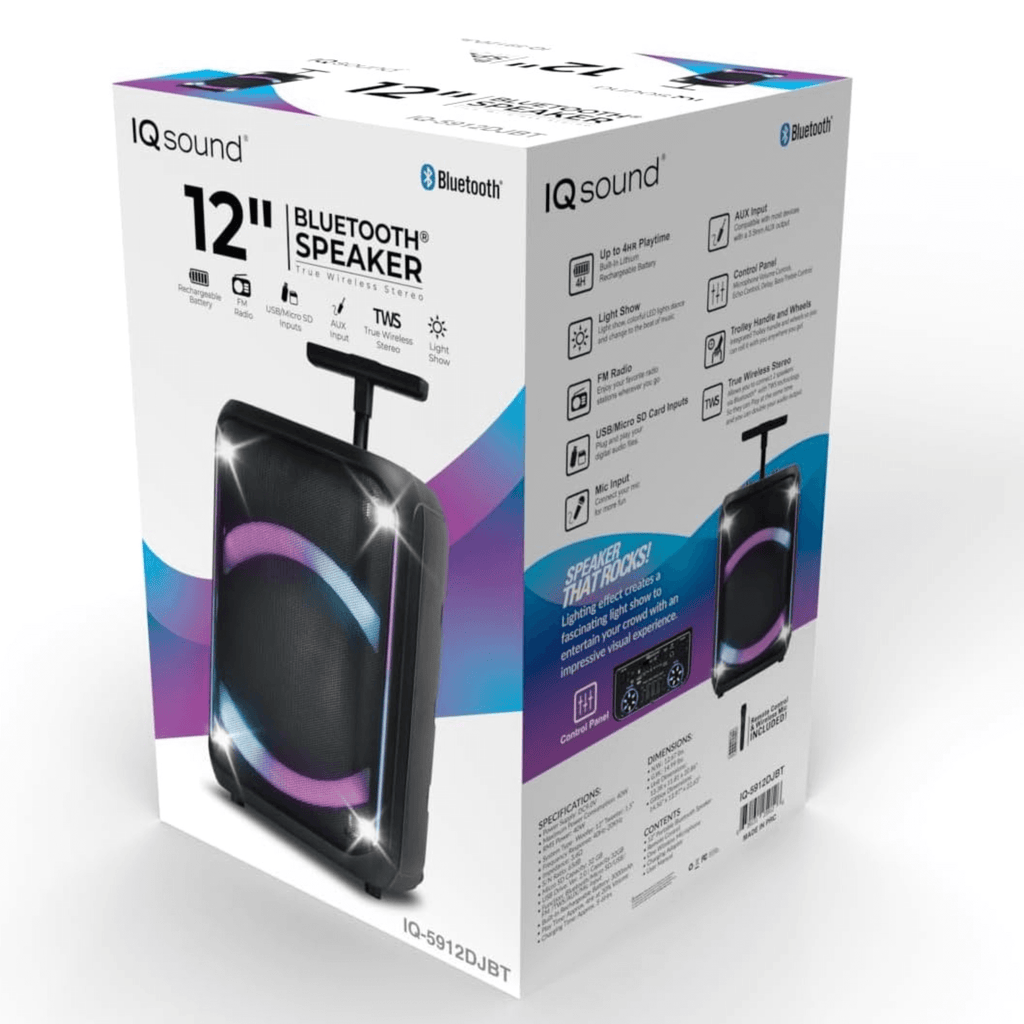 IQ Sound 12-Inch Portable Bluetooth Party Speaker with TWS