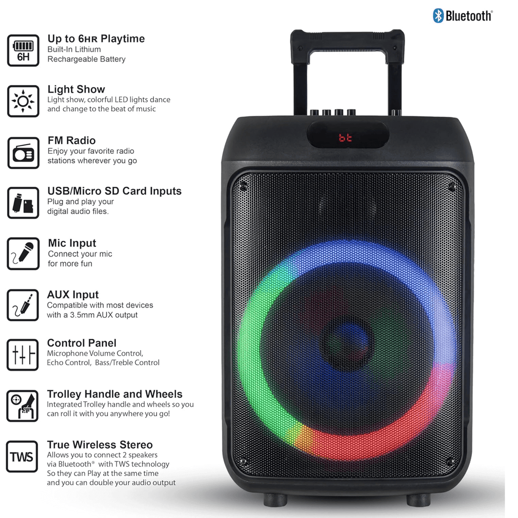 IQ Sound 12-Inch Portable Bluetooth Party Speaker